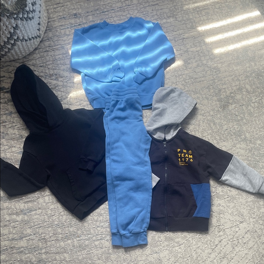 Kids Blue Sweatshirt & Jogger Set with Navy Hoodie Zip Jacket